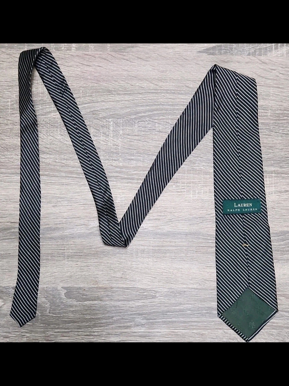 Lauren Ralph Lauren Men's Black & White Stripe Silk Tie